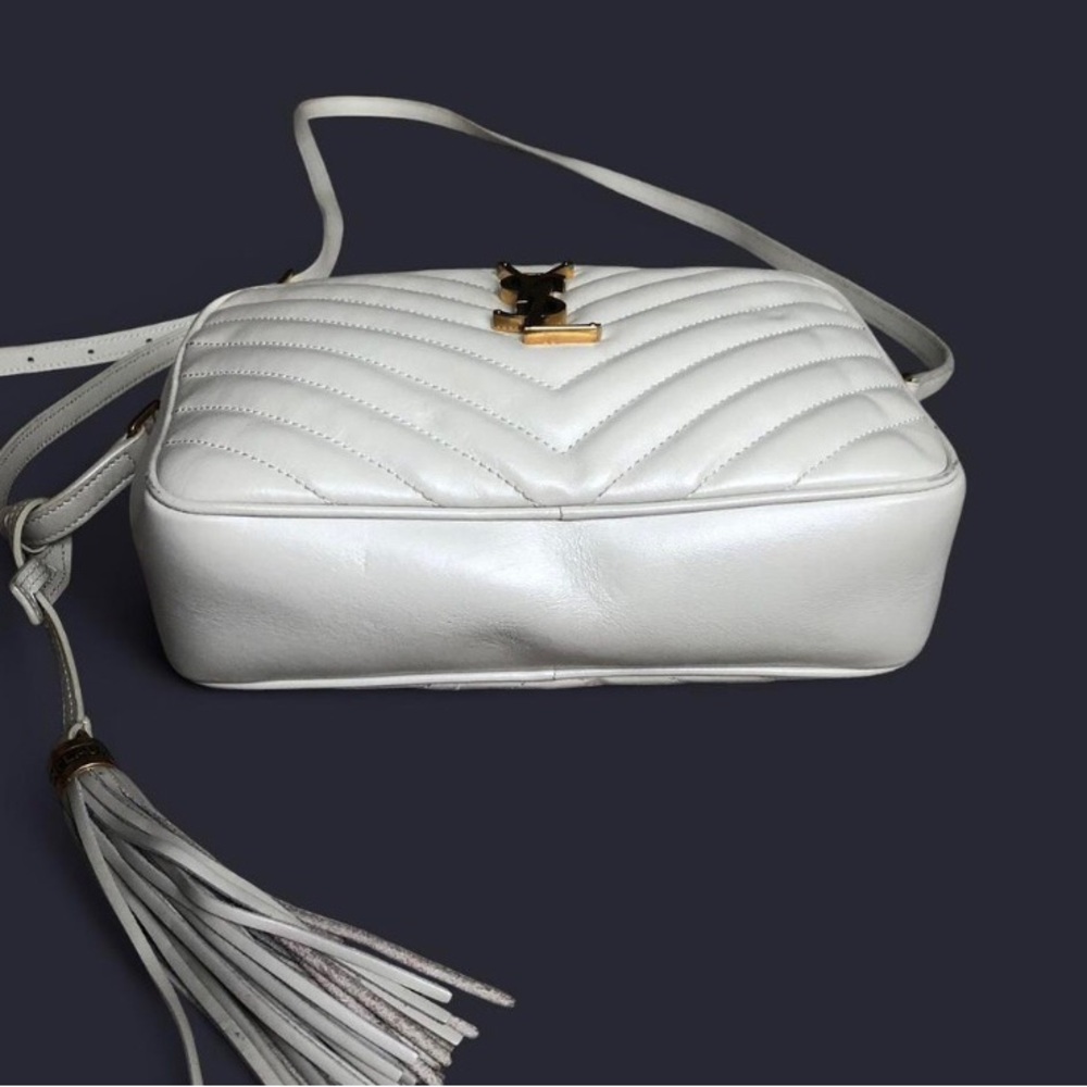 Saint Laurent Cream Quilted Leather Crossbody Camera Bag with Gold YSL - Picture 8 of 16